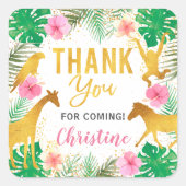 ピンクフローラジャングルアニマルズサファリパーティー スクエアシール (正面)