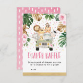 ピンクフローラジャングルサファリベビーガールおむつラッフル エンクロージャーカード (正面/裏面)