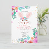 ピンクフローラスウィートバニー1st誕生日 招待状 (スタンド正面)
