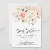 ピンクフローラスウィート16バースデーパーティー 招待状 (正面)