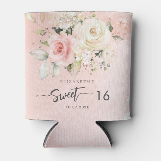 ピンクフローラスウィート16バースデーパーティー 缶クーラー (正面)
