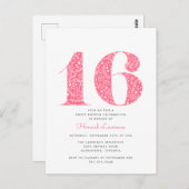 ピンクフローラスウィート16誕生日招待状 ポストカード (正面/裏面)