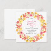 ピンクフローラスウィート16誕生日 招待状 (正面/裏面)