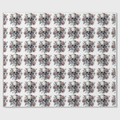 ピンクフローラスカルゴシック系ブラックラインアート ラッピングペーパー (フラット)