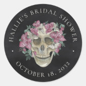 ピンクフローラスカルハロウィーンブライダルシャワーのお気に入り ラウンドシール (正面)