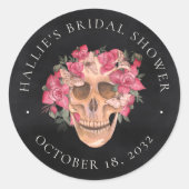 ピンクフローラスカルハロウィーンブライダルシャワーのお気に入り ラウンドシール (正面)