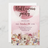 ピンクフローラスカルハローウィンパーティ招待状 招待状 (正面/裏面)