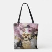 ピンクフローラスカル抽象芸術アートとモノグラム トートバッグ (裏面)