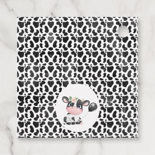 ピンクフローラスクエアカウカプリント誕生日ありがとう フェイバータグ (裏面)