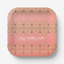 ピンクフローラスクエアパーティー ペーパープレート