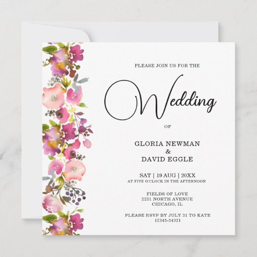 ピンクフローラスクエア結婚式招待状 招待状 (正面)