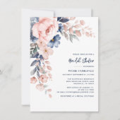 ピンクフローラスクリプトエレガントブライダルシャワー 招待状 (正面)