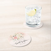 ピンクフローラスクリプトスウィート16誕生日パーティー ラウンドペーパーコースター (インサイチュ)