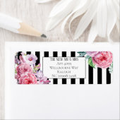 ピンクフローラストライプ差出人住所 ラベル (インサイチュ)