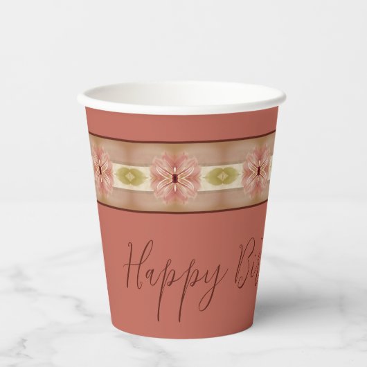 ピンクフローラストライプ 紙コップ (正面)
