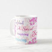 ピンクフローラスペシャルシスター思慮深い心を持つ コーヒーマグカップ (正面左)