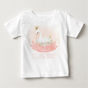 ピンクフローラスワンプリンセス第1誕生日Tシャツ ベビーTシャツ