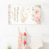 ピンクフローラスワンベビーシャワー誕生日バックドランドバ 横断幕 (インサイチュ)