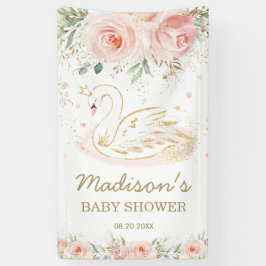 ピンクフローラスワンベビーシャワー誕生日バックドランドバ 横断幕