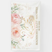 ピンクフローラスワンベビーシャワー誕生日背景 横断幕 (縦)