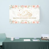 ピンクフローラスワンベビーシャワー誕生日背景 横断幕 (トレードショー)