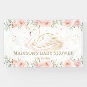 ピンクフローラスワンベビーシャワー誕生日背景 横断幕 (横)
