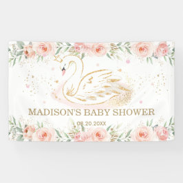 ピンクフローラスワンベビーシャワー誕生日背景 横断幕