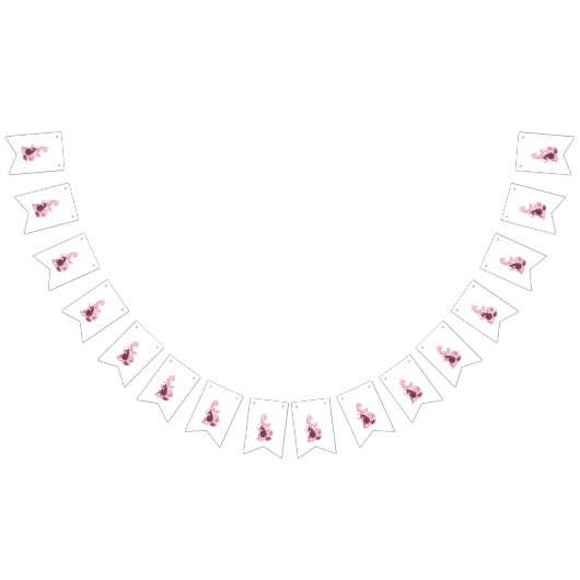 ピンクフローラスワールエレガント・刺繍アート バンティングフラッグ (全)