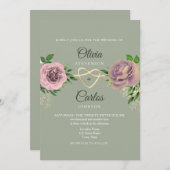ピンクフローラセージ結婚グリーン 招待状 (正面/裏面)
