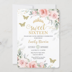 ピンクフローラセージ緑の蝶Sweet sixteen 招待状