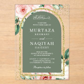 ピンクフローラセージ緑アーチムスリム結婚ズ アクリル招待状 (正面)