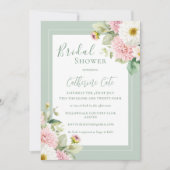 ピンクフローラセージ緑エレガントブライダルシャワー 招待状 (正面)
