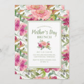 ピンクフローラセージ緑ホワイトマザーズデイブランチ 招待状 (正面/裏面)