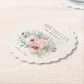 ピンクフローラセージ葉グリーングリッター誕生日 ペーパーコースター (アングル)