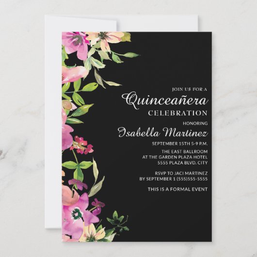 ピンクフローラセージ葉グリーンシズブラッククインセアニラ 招待状 (正面)