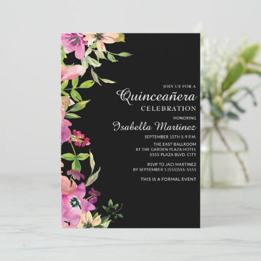 ピンクフローラセージ葉グリーンシズブラッククインセアニラ 招待状 (スタンド正面)