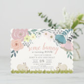 ピンクフローラソームバニーガール誕生日 招待状 (スタンド正面)