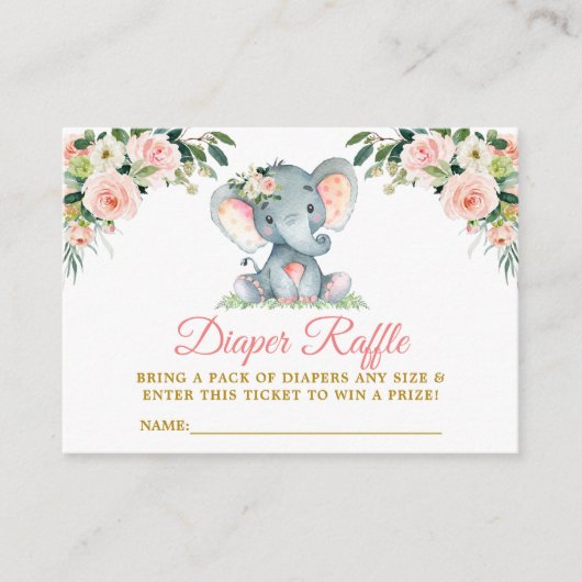 ピンクフローラゾウおむつラッフルベビーシャワー エンクロージャーカード (正面)
