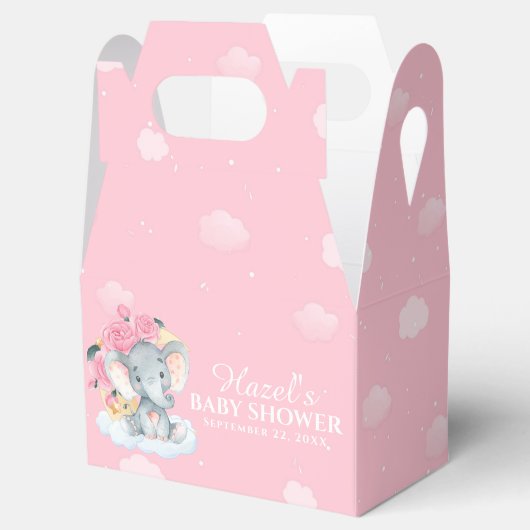 ピンクフローラゾウ女の子ベビーシャワーありがとう フェイバーボックス (オープン)