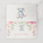 ピンクフローラゾウ水彩バラガールジャングル プレイスカード (外部開封)