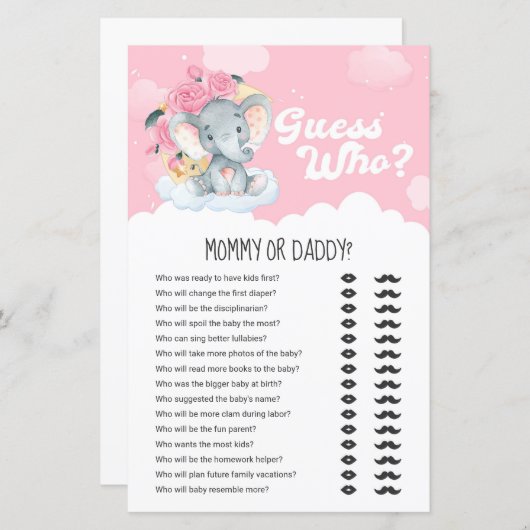 ピンクフローラゾウ誰がママかパパのゲーム (正面/裏面)