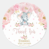 ピンクフローラゾウ赤ちゃんシャワーありがとう ラウンドシール (正面)