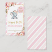 ピンクフローラゾウ赤ちゃんシャワーおむつラッフル エンクロージャーカード (正面/裏面)