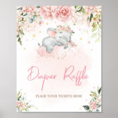 ピンクフローラゾウ赤ちゃんシャワーおむつラッフル ポスター (正面)