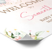 ピンクフローラゾウ赤ちゃんシャワーへようこそ ポスター (角)