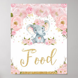 ピンクフローラゾウ赤ちゃんシャワー食品の看板 ポスター