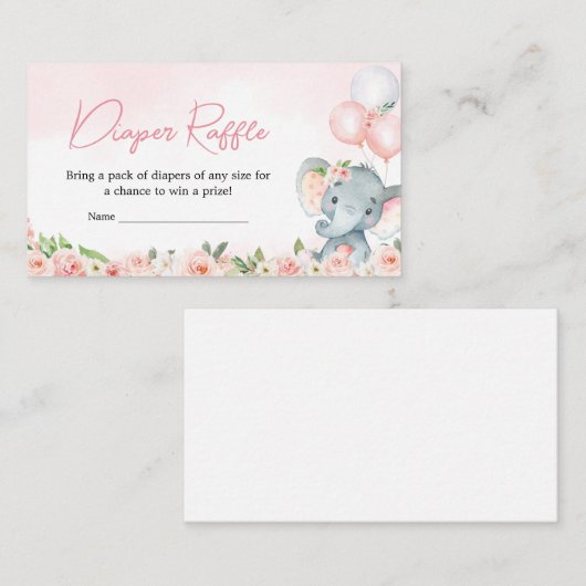 ピンクフローラゾウ風船おむつラッフル エンクロージャーカード (正面/裏面)