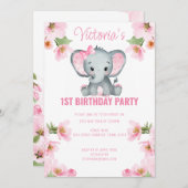 ピンクフローラゾウ1歳 招待状 (正面/裏面)