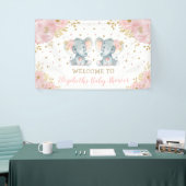 ピンクフローラゾウtwi女の子ベビーシャワーへようこそ 横断幕 (トレードショー)