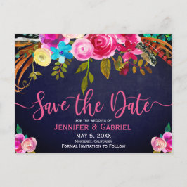 ピンクフローラタイポグラフィオンブルー日付の保存 案内ポストカード